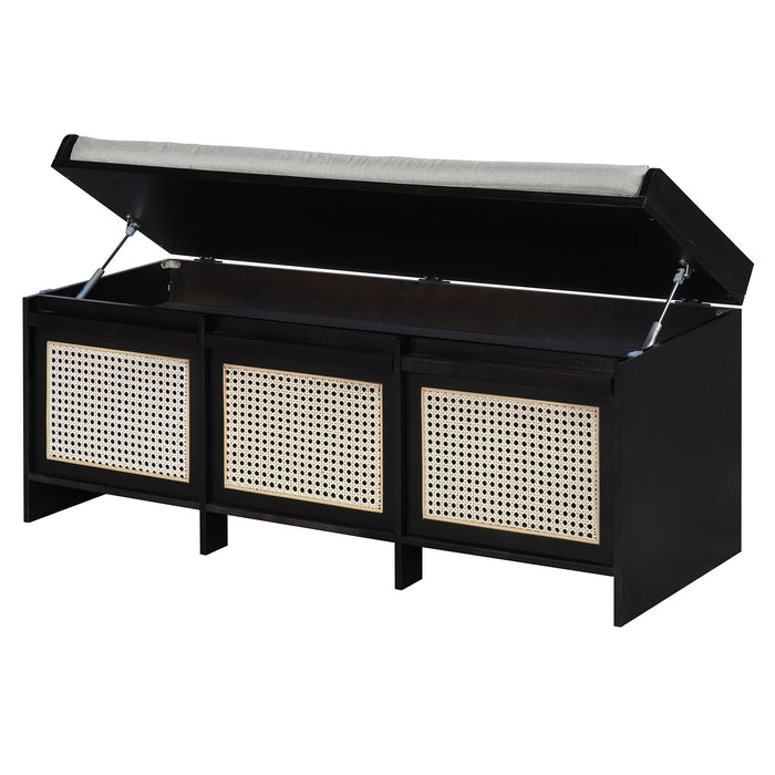 Entryway Shoe Bench With Drawers & Button Tufted Cushion