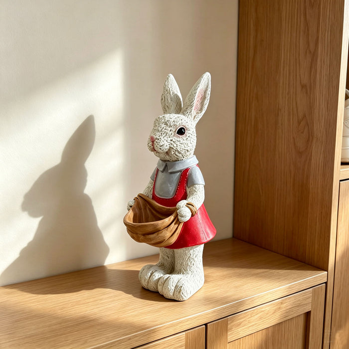 Whimsical Rabbit Statue Flower Pot Ornament, Garden Decor - Pink / White