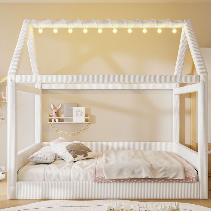 Upholstered House Style Daybed With LED Light Strips