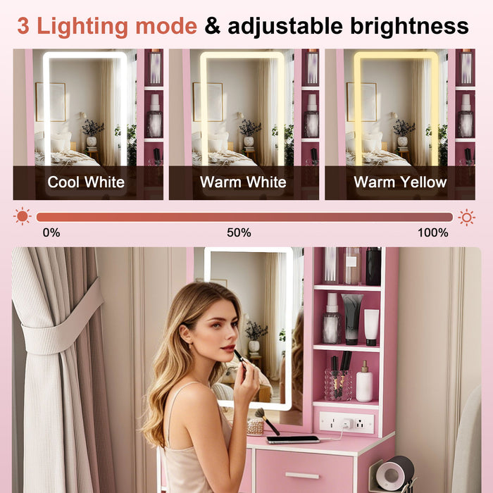 Small Makeup Vanity Desk With Adjustable LED Lights
