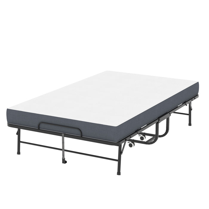 Twin Wide Folding Bed For Tall People, Extra Long & Wide Rollaway With Memory Foam, Heavy-Duty Capacity Guest, Spacious Portable Cot - Black