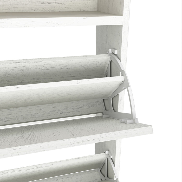 4 Layer Folding Shoe Cabinet With Metal Rounded Corners Convenient Shoe Storage - White