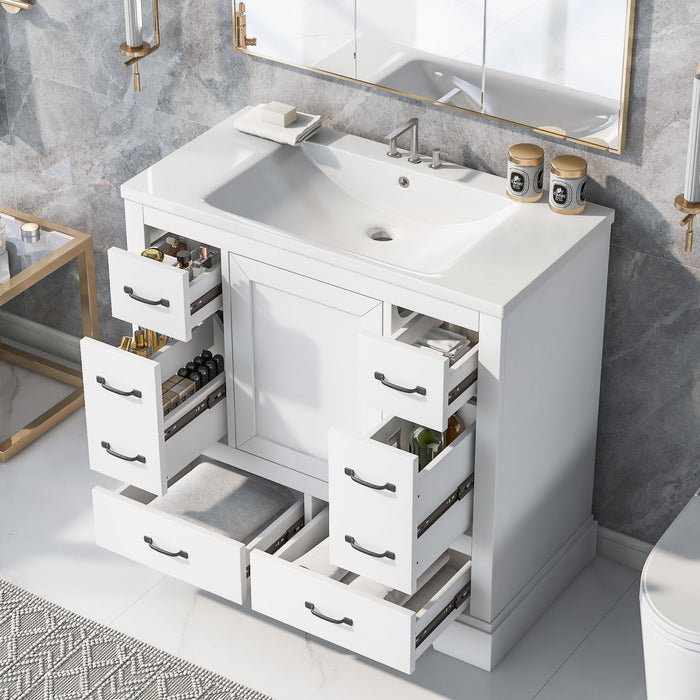 Modern Bathroom Vanity With Sink, 6 Drawers, Adjustable Shelf