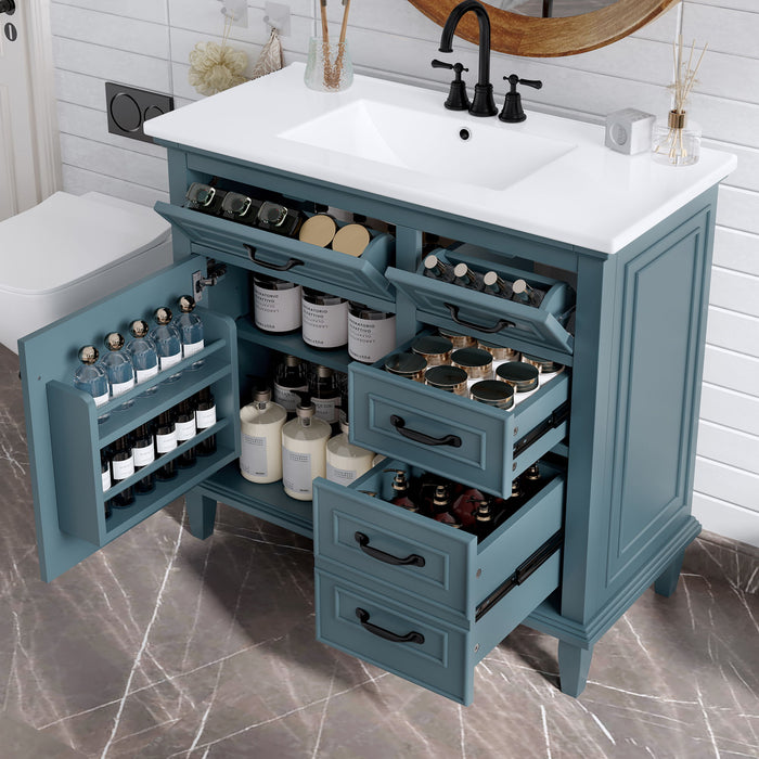 Modern Bathroom Vanity With Sink Top, Flip Drawers, Adjustable Shelf