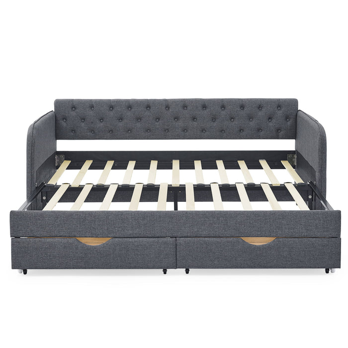 Daybed With Trundle And Storage Drawers, Flat Arms With Pocket