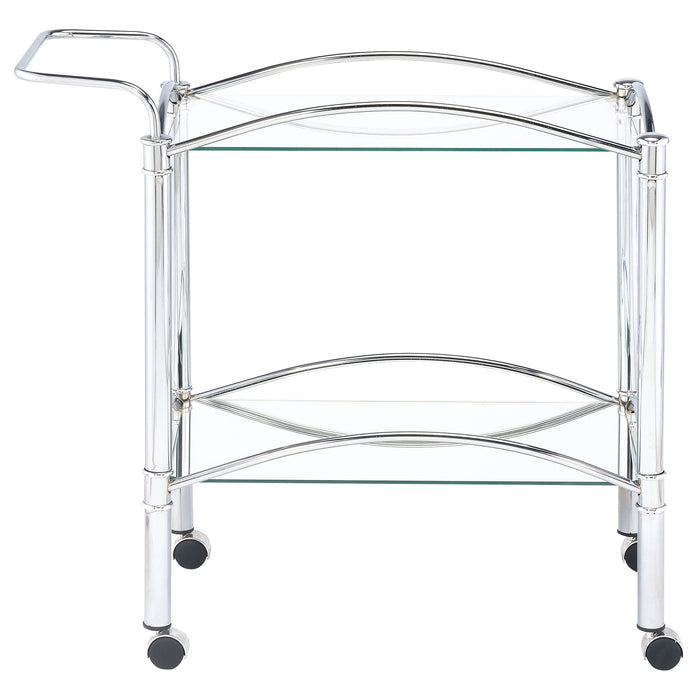 Porch & Den - 2 Tier Rectangular Glass Shelf Bar Cart With Glass - Chrome