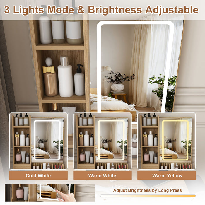 Small Vanity Desk With 3 LED Lighting Modes, 3 Drawers, Hair Dryer Holder, Power Socket, And Dressing Chair - Natural Walnut