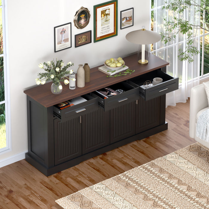 Fluted Sideboard Buffet Cabinet With 4 Doors And 3 Drawers