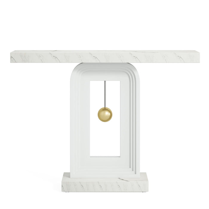Console Table With Geometric Base For Living Roo - White / Gold
