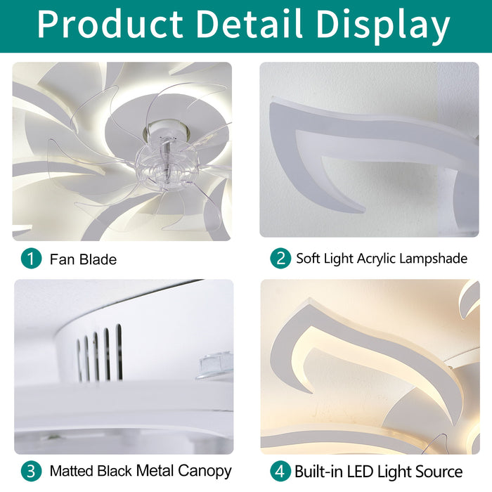 Flower Ceiling Fan With LED Dimmable Light, Flush Mount Ceiling Fan With Remote Control, Low Profile Design, 6 Speeds, Timing Function
