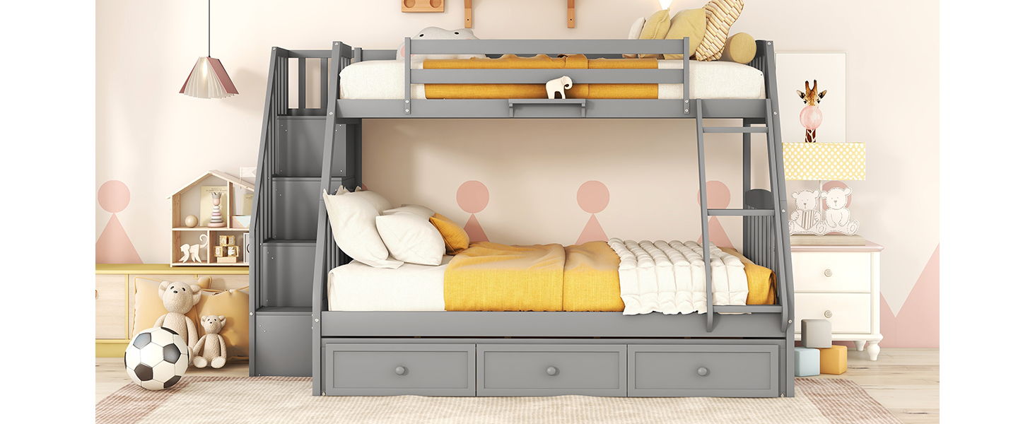 Bunk Bed With Drawers, Ladder And Storage Staircase