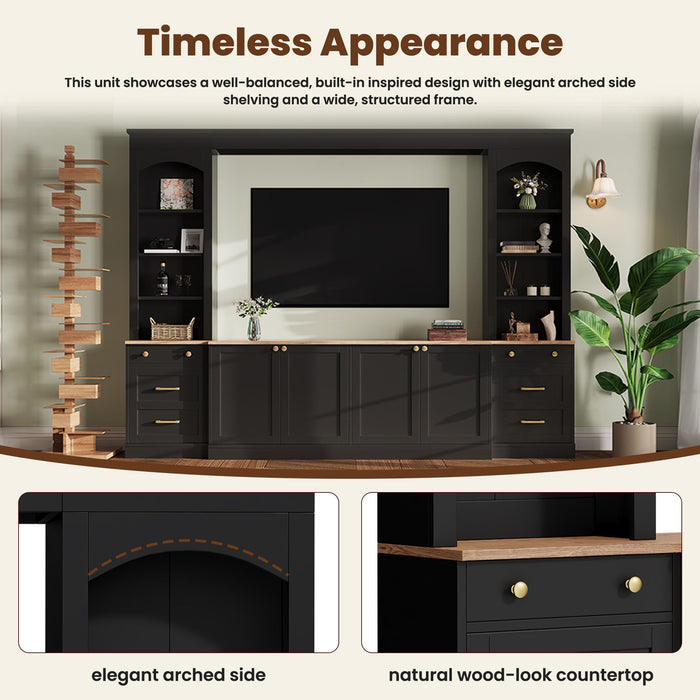 Arched Entertainment Center Wall Unit With Bookshelf, Retro Large TV Stand