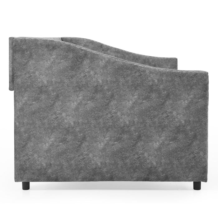 Upholstered Tufted Daybed With Drawers, Waved Arms