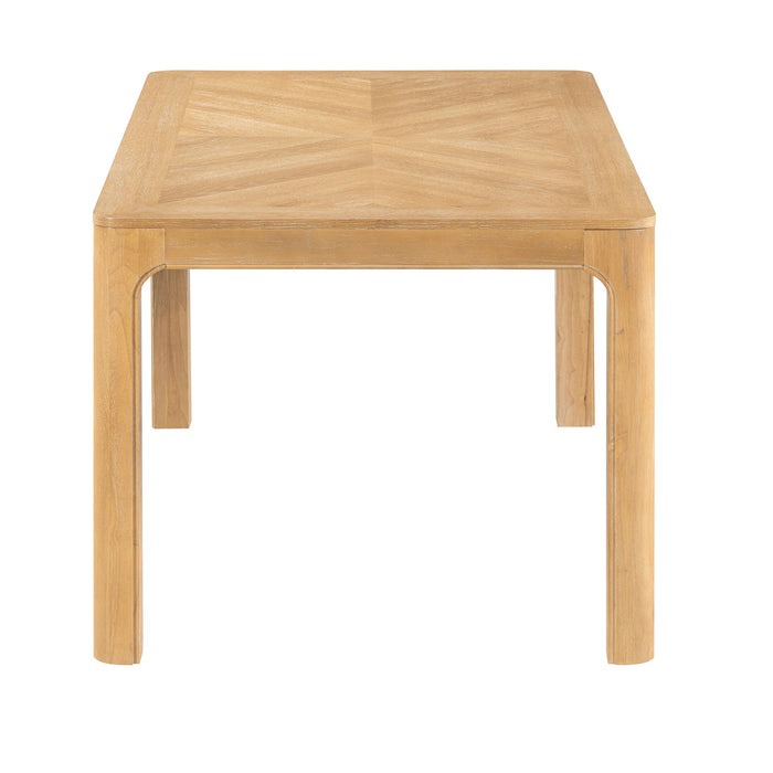 Rectangular Dining Table With Parquet Top, Rounded Corners