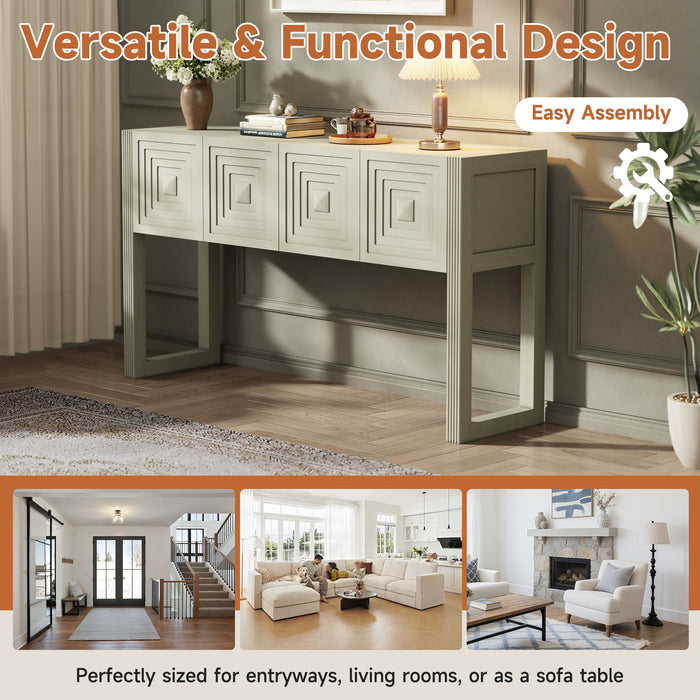 Geometric Carved Console Table With 3 Soft Close Drawers