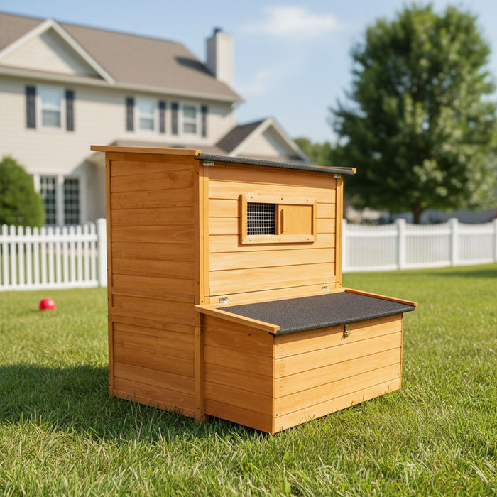 Chicken Coop, Large Chicken Coop With 3 Nesting Boxes, Foldable Ramp And Flip Up Asphalt Roof - Orange