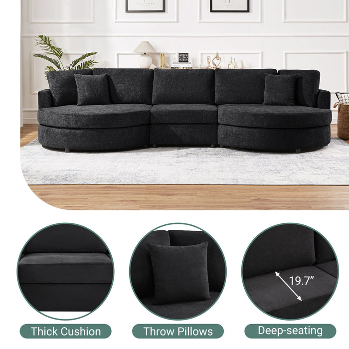 Modern 3 Seater Upholstered Sofa With Curved Design