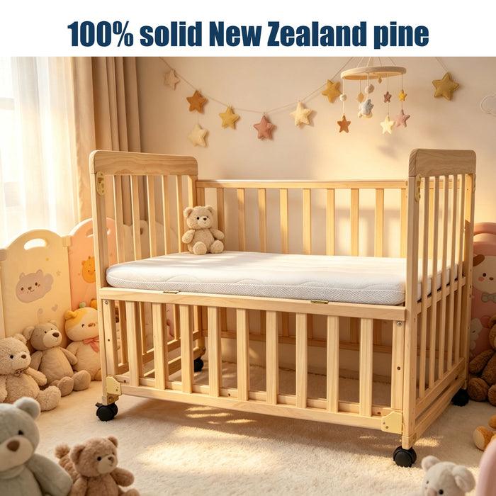 Portable Bedside Bassinet With 3 Adjustable Heights, Mini Crib For Newborns - Natural Wood