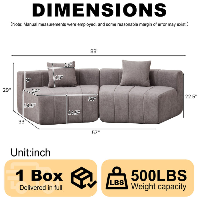 Curved Sectional Sofa With 2 Pillows For Living Room - Gray