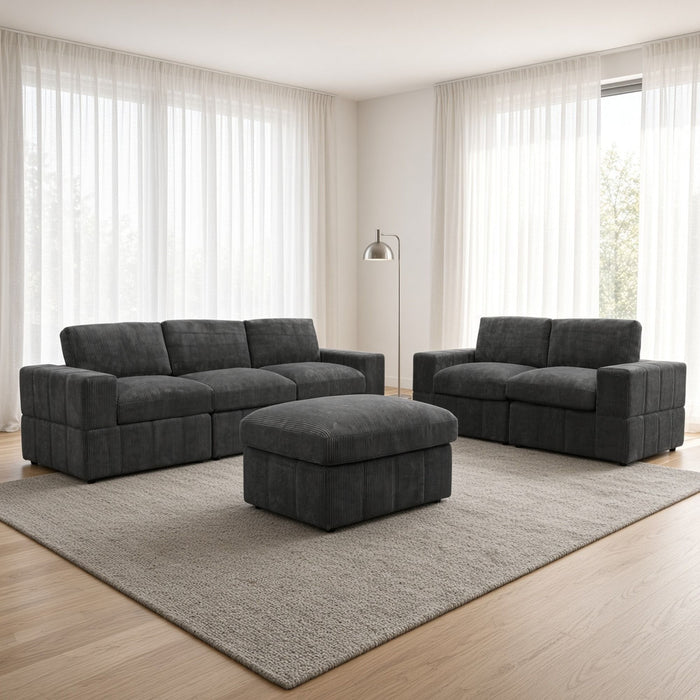 Oversized Modular Sectional Sofa Set With Loveseat & Ottoman, 6 Piece Living Room Furniture - Dark Gray
