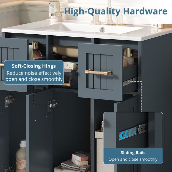 Bathroom Vanity With Undermount Sink, Soft-Close Doors, Drawers, Ceramic Sink