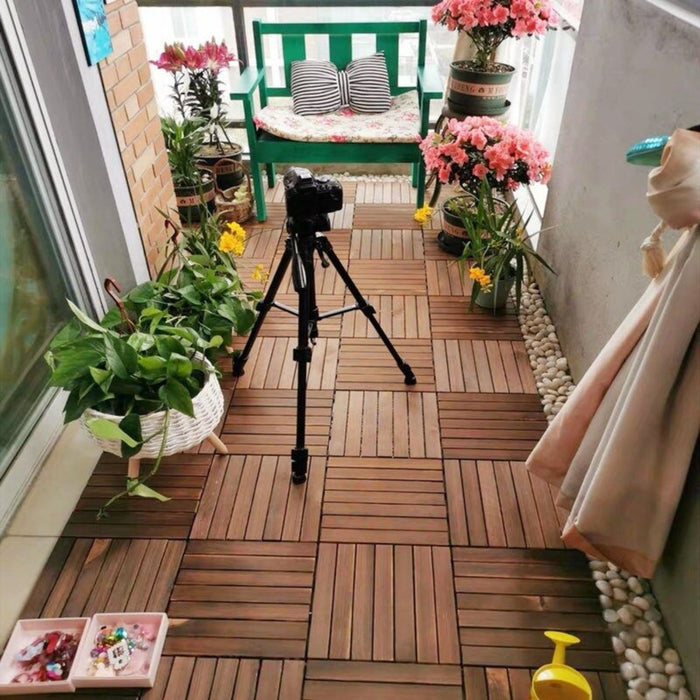 Interlocking Deck Tiles Striped Pattern, Waterproof Anti Mildew Brown