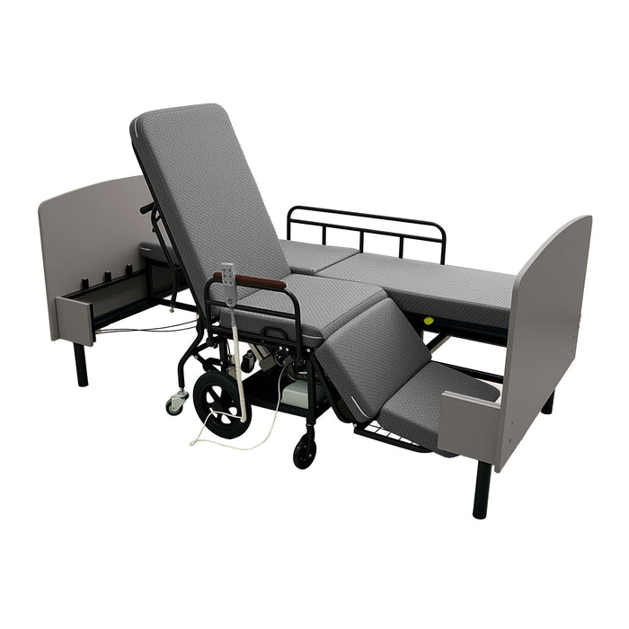 Dual Motor 3 In 1 Electric Nursing Bed Convertible To Wheelchair & Stretcher - Gray