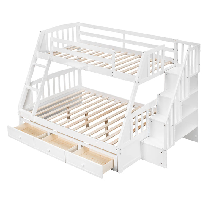 Bunk Bed With Drawers, Ladder And Storage Staircase