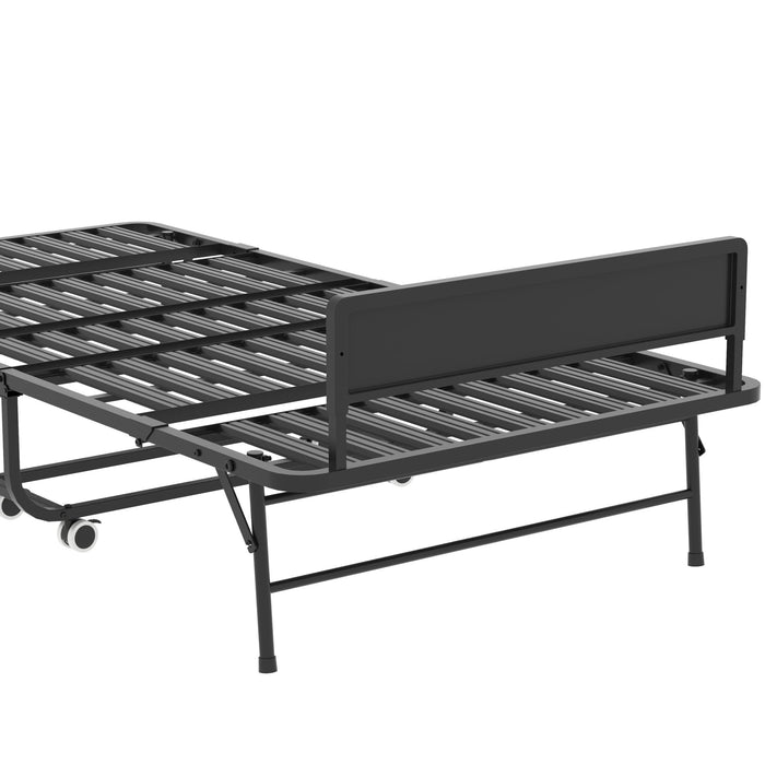 Twin Folding Bed With Adjustable Headboard & Memory Foam Mattress, Portable Coton Wheels For Tall People, Space-Saving Guest Bed - Black