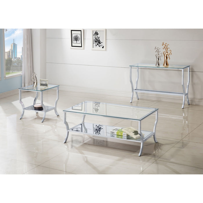Porch & Den - Square Top End Table Elegance Glass - Chrome