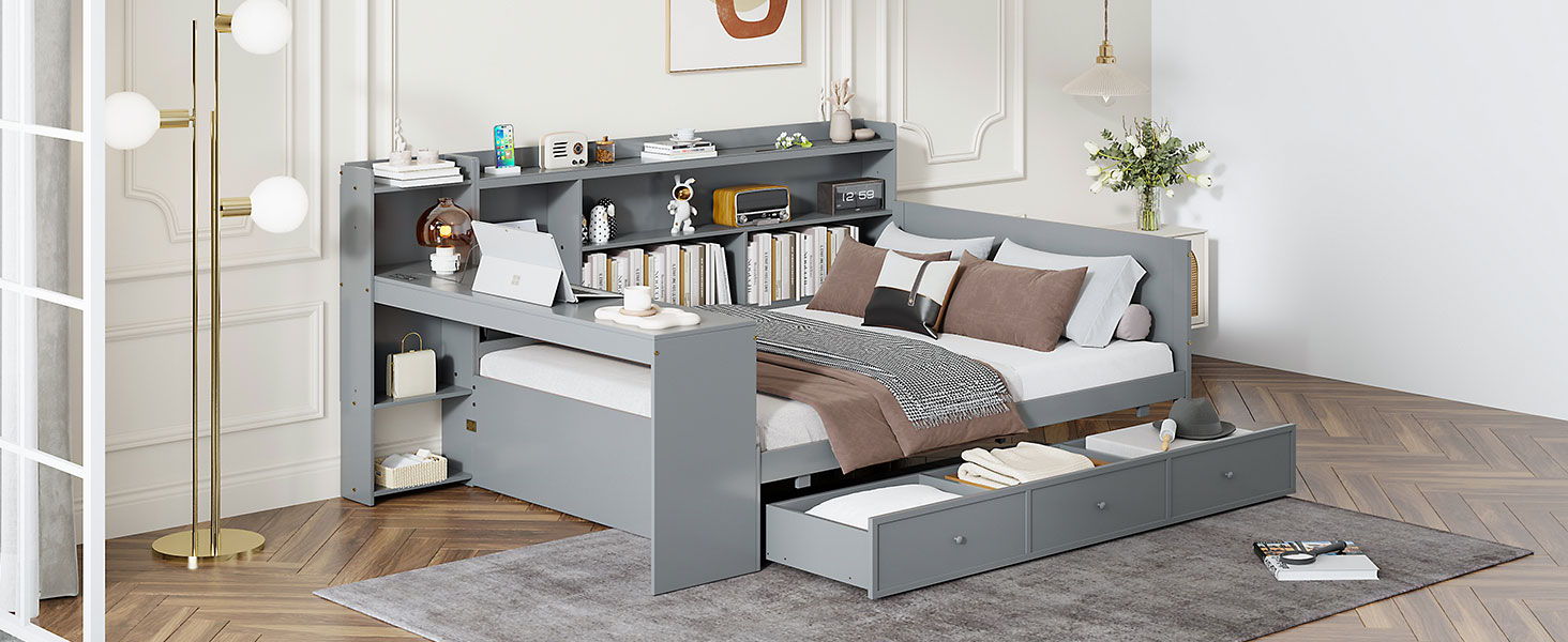 Daybed With 3 Drawers USB Ports And Desk