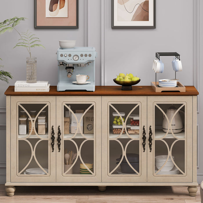 Elegant 4 Door Cabinet With Tempered Glass Doors