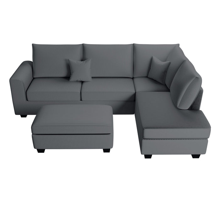 Modern Style Sectional Set With USB Port, Storage Ottoman