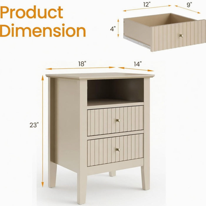 Fluted Nightstand With 2 Drawers