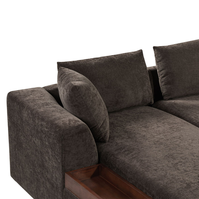 Modern L Shaped Sectional Sofa With Chenille Upholstery And Wooden Storage