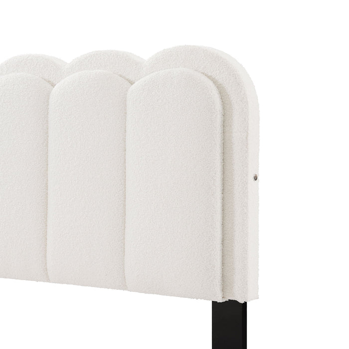 Queen Size Lambswool Petal Headboard Bed Frame With Ambient Light - White