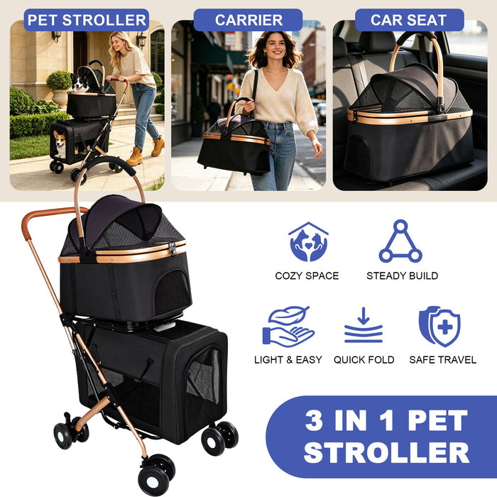 Double Pet Stroller For Dogs And Cats