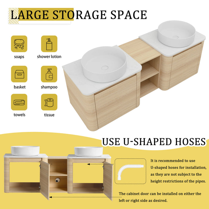 Mounted Bathroom Vanity With Art Sink, 1 Storage Shelf, Soft Close Door