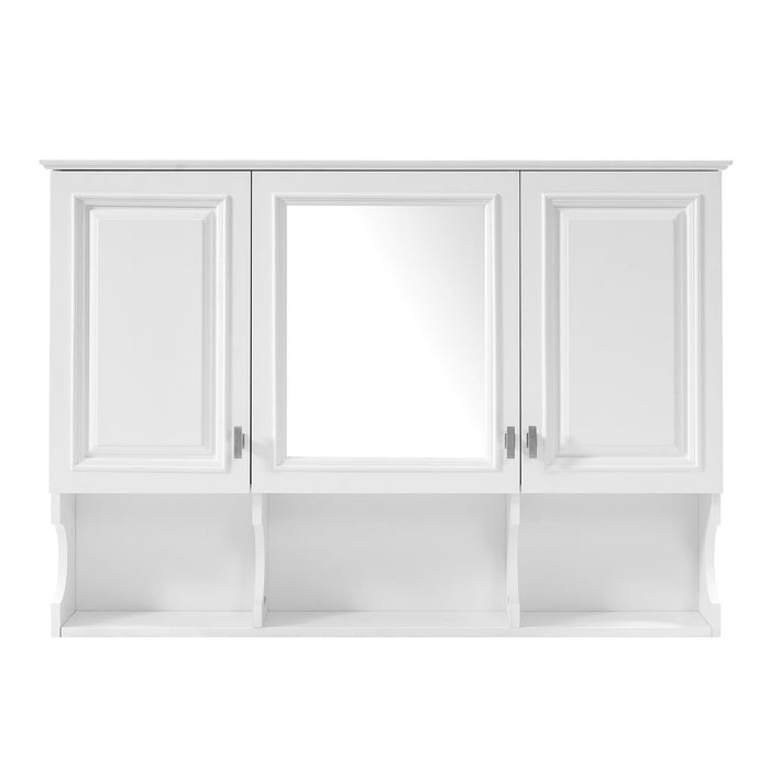 Modern Wall Mounted Mirror Medicine Cabinet With Open Shelves, Adjustable Interior, Storage Over Toilet