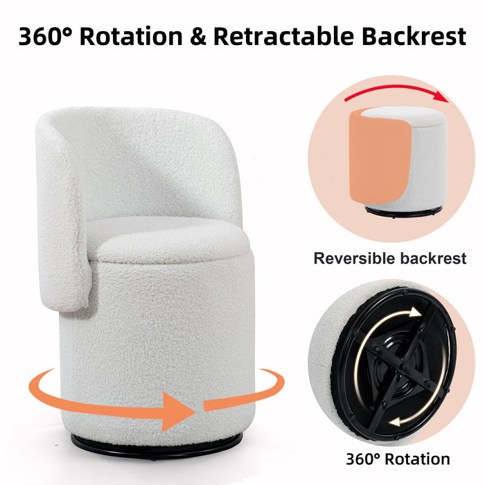 Barrel Chair & Built In Storage, 360° Swivel - Beige