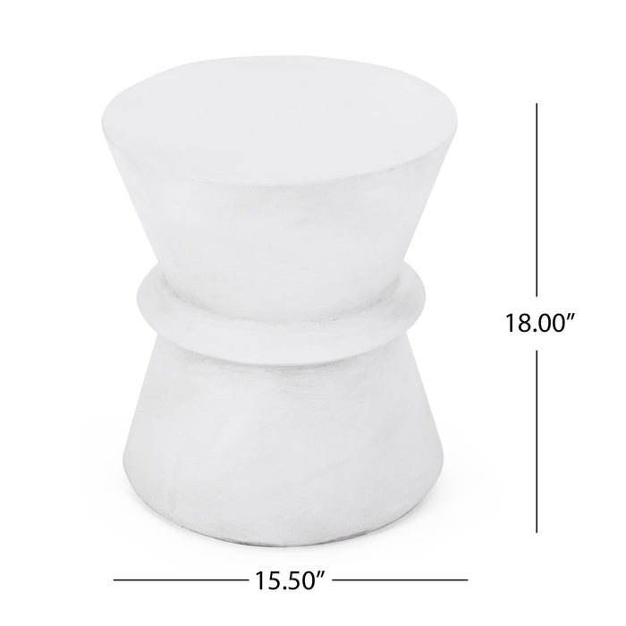Outdoor Lightweight Concrete End Table With Hourglass Structure - Antique White