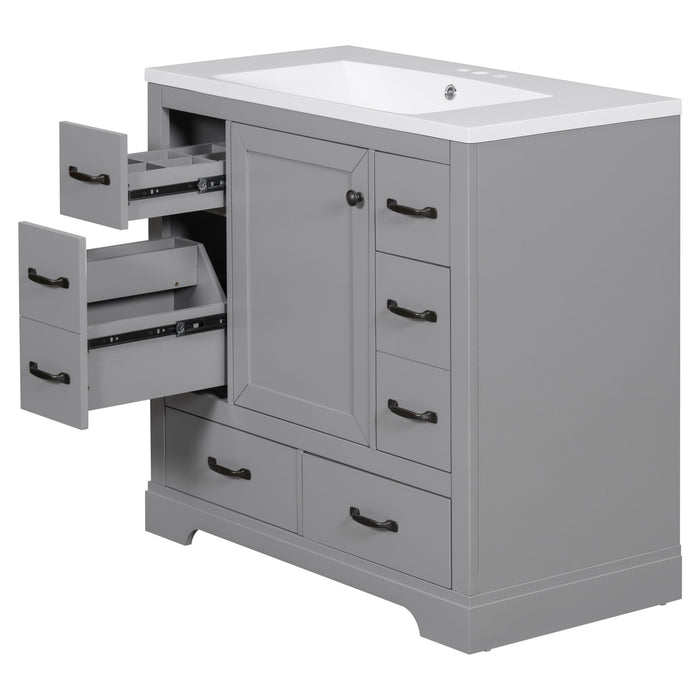 Modern Bathroom Vanity With Sink, 6 Drawers, Adjustable Shelf
