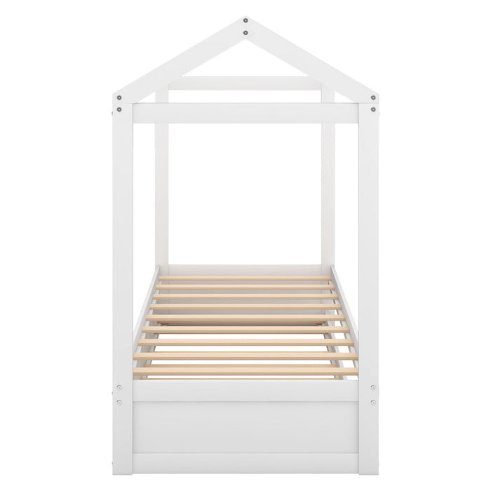 House Bed With Trundle In, Twin Size - White