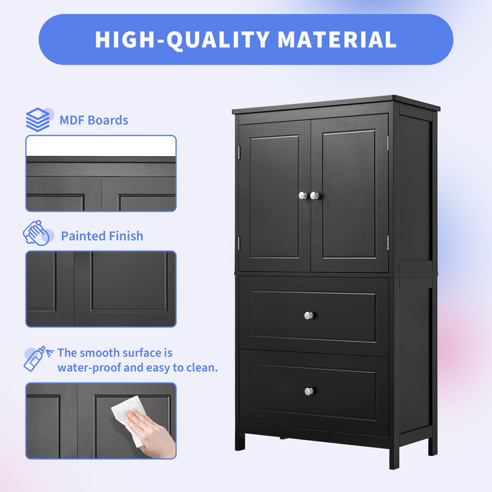 Bathroom Storage Cabinet With 2 Doors And Drawers, Adjustable Shelf