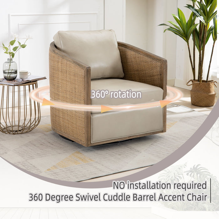 Barrel, Comfy Round Accent Sofa Chair With 360 Degree Swivel, Leisure Arm