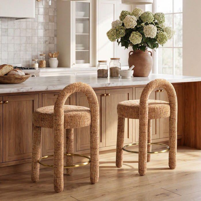 Penny - Round Arched Fully Upholstered Counter Stool (Set of 2) - Orange