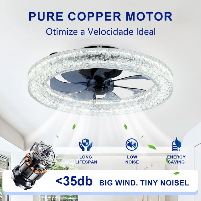 LED Light Source And Remote Control, 3000 - 6500K Dimmable Flush Mount LED Fan Light, 6 Speeds, Quiet DC Motor For Living Room - Matte Black