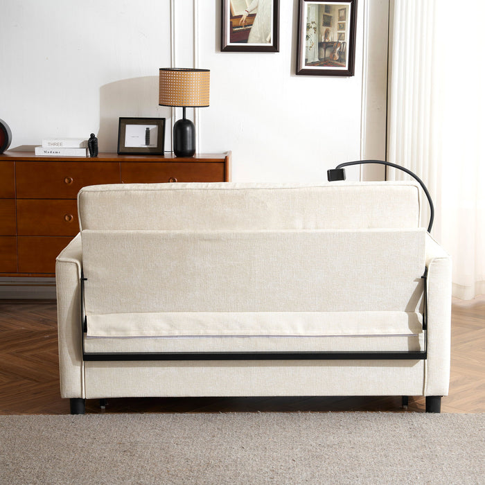 Pull-Out Sleeper Sofa With Reversible Backrest Cushion, Side Pockets, 2 USB Ports And A Phone Holder For Living Room