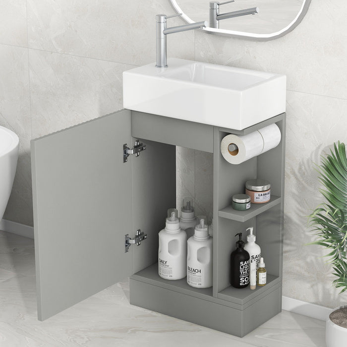 Modern Bathroom Vanity With Sink And 2 Tier Shelf