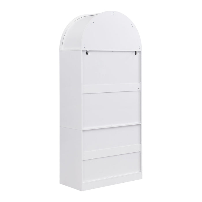 Tall Arched Top Storage Cabinet With 5 Tier Shelves, Soft Close Hinges